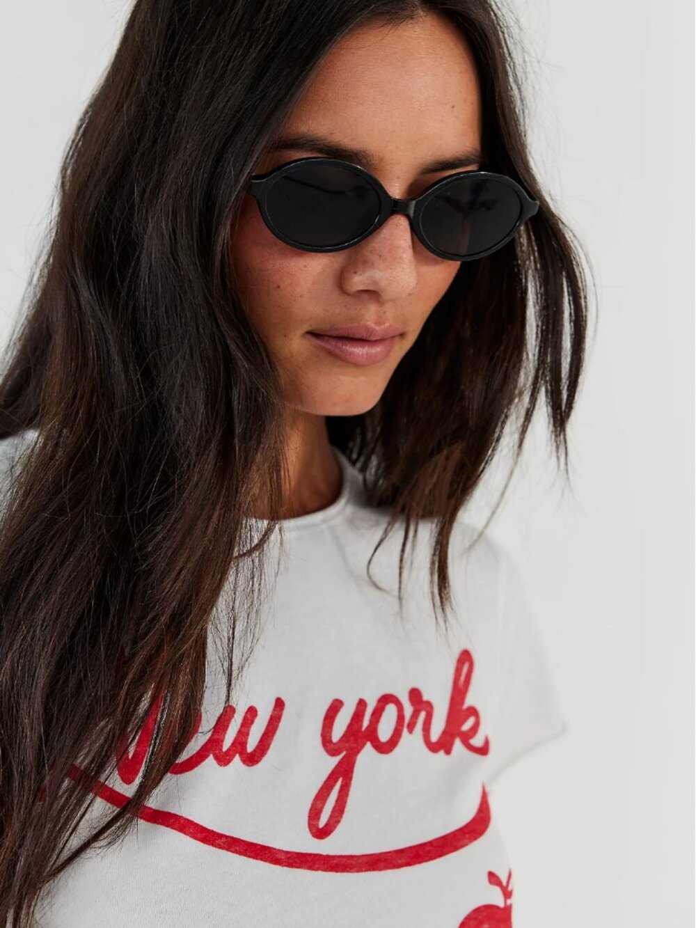 Free People Black Oval Sunglasses with Slim Frame